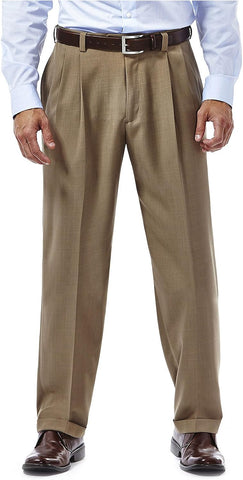 Haggar Men's E-Clo Repreve Classic Fit Pleat Front Dress Pant with Hidden Expandable Waistband