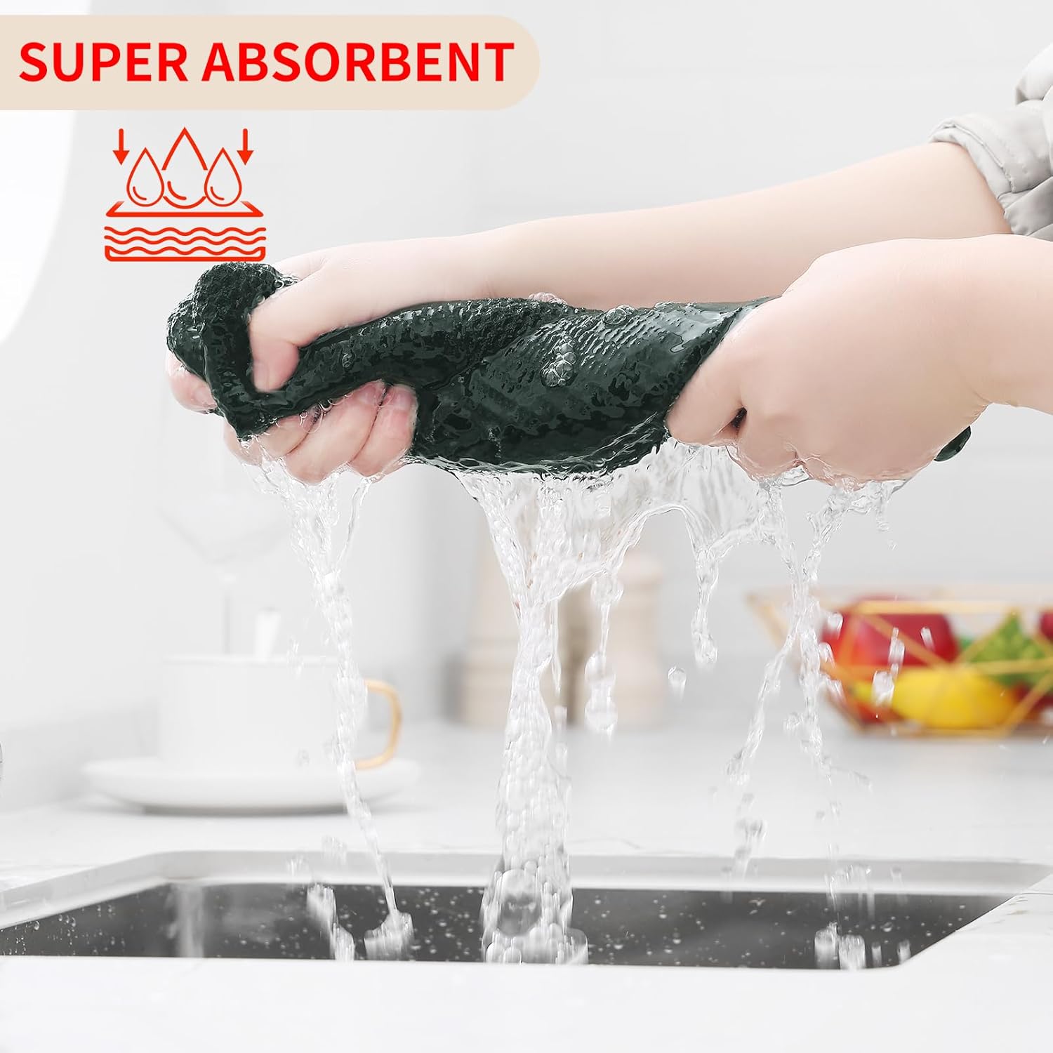 Homaxy 100% Cotton Waffle Weave Kitchen Dish Towels 8-Pack, Blackish Green