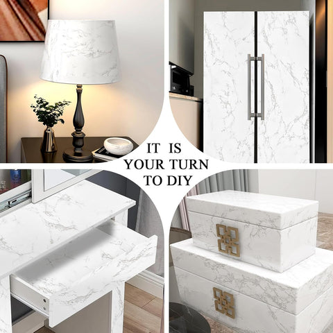 practicalWs Glossy Marble Contact Paper White Peel and Stick for Countertop