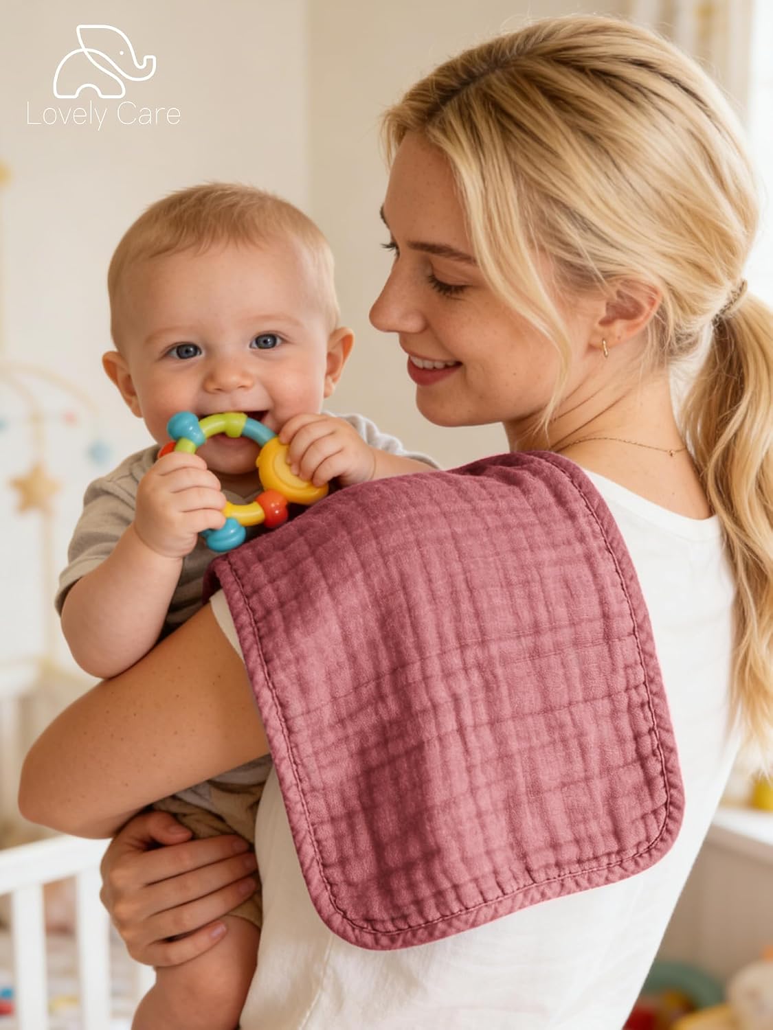 Lovely Care 12 Pack Muslin Burp Cloths 100% Cotton Muslin Cloths Large 20''x10'' Extra Soft and Absorbent Baby Burping Cloth - Rust and Teal Mix