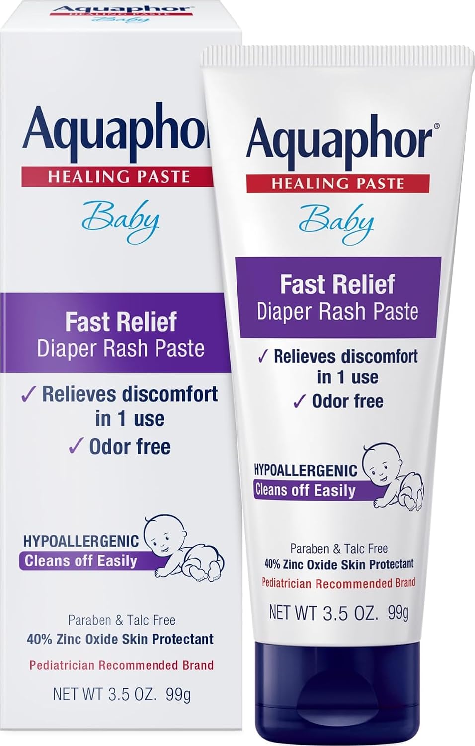 Aquaphor Baby Diaper Rash Paste with Zinc Oxide, Talc Free, 3.5 OZ