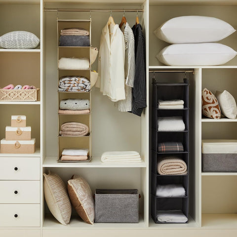 YOUDENOVA Hanging Closet Organizer and Storage, 6-Shelf, Beige