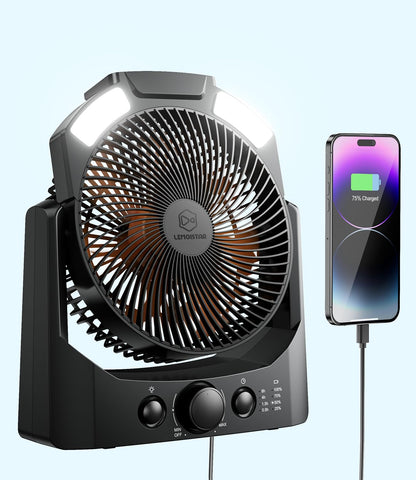 Camping Fan with LED Lantern, 8 Inch 10000mAh Battery Operated Desk Fan with Timer, High Velocity Stepless Speed Control, Quiet, 180° Rotation USB Portable Fan for Outdoor, Hurricane, Emergency