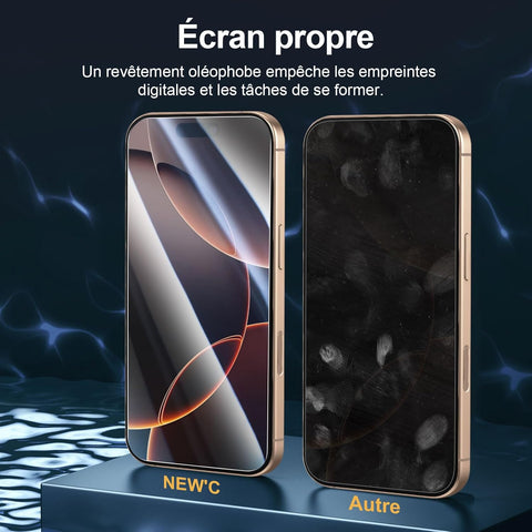 NEW'C 3 Pack Designed for iPhone 16 Pro, iPhone 17, 17 Pro Screen Protector (6.3 inches), Enhanced Tempered Glass Protection with easy installation tool included, Case Friendly