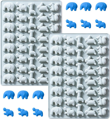 2PCS 38-Cavity Silicone Mini Animal Theme Molds with Giraffe Elephant Hippo Squirrel Rabbit for Candy Chocolate Jello Cake Decoration