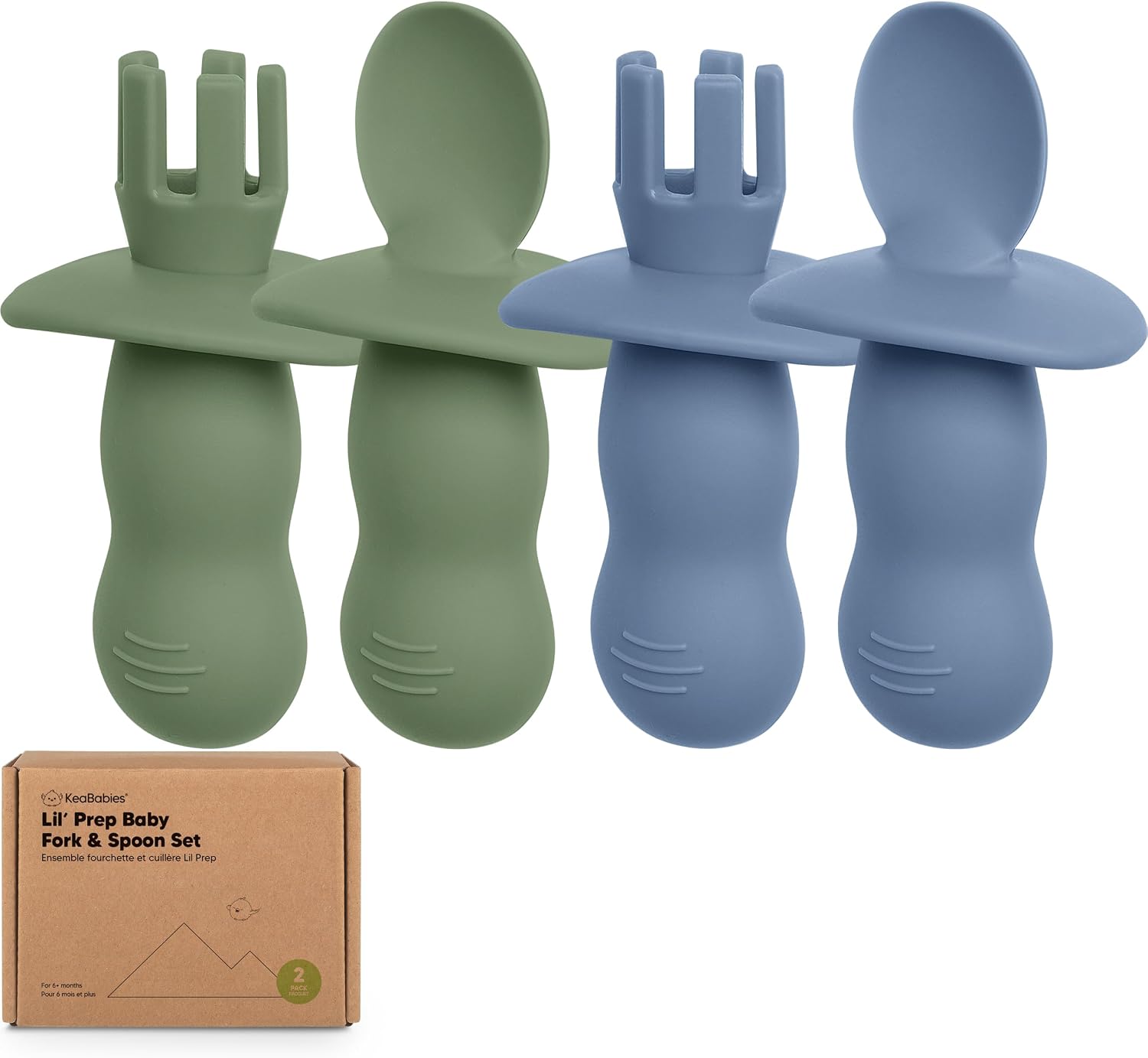 KeaBabies 4-Pack Silicone Baby Spoons and Forks Set, BLW, BPA-Free (Slate)