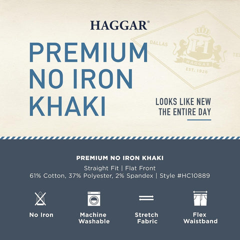 Haggar Men's Premium No Iron Khaki Straight Fit Flat Front Casual Pant