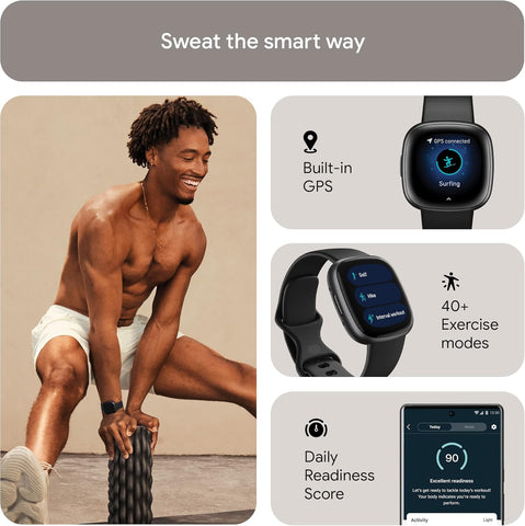 Google Fitbit Versa 4 Fitness Smartwatch, 24/7 Heart Rate - Black/Graphite