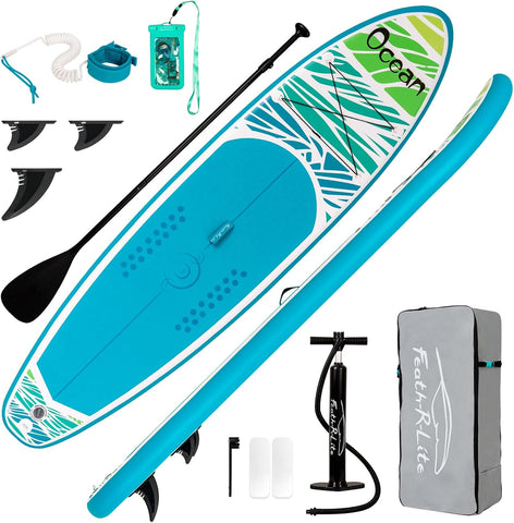 FEATH-R-LITE Inflatable Stand Up Paddle Board with Beginner SUP Accessories