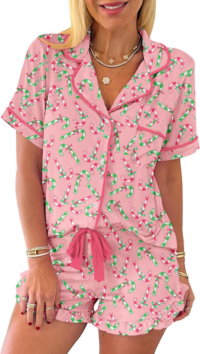 KevaMolly Women Novelty Knotted Candy Cane Christmas Pajama Set
