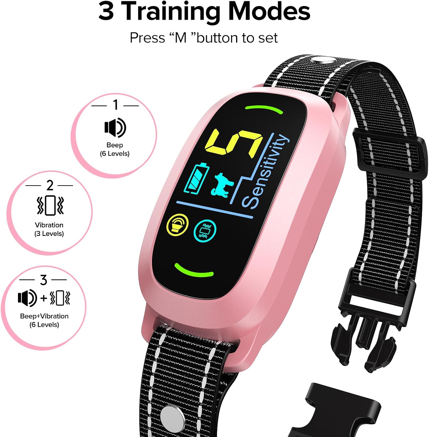 FAFAFROG Dog Bark Collar, Rechargeable Smart Collar, Anti Barking Training Collar with 5 Adjustable Sensitivity Beep Vibration, Bark Collar for Large Medium Small Dogs(Pink)