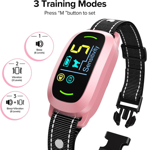 FAFAFROG Dog Bark Collar, Rechargeable Smart Collar, Anti Barking Training Collar with 5 Adjustable Sensitivity Beep Vibration, Bark Collar for Large Medium Small Dogs(Pink)