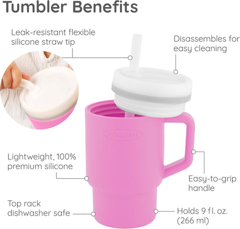 Infantino My 1st Tumbler Silicone Sippy Cup, Cotton Candy, Straw Cup, 9oz
