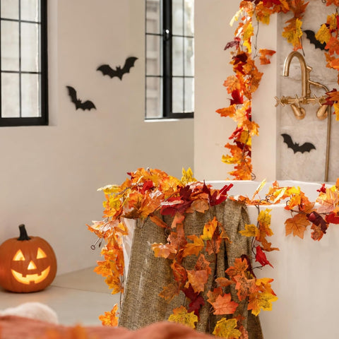 CQURE 6 Pack Fall Leaf Garland, Total 35Ft Artificial Maple Leaf Autumn Garland Fall Leaves Hanging Vines Fall Maple Leaves Thanksgiving Decor for Home Wedding Fireplace Party