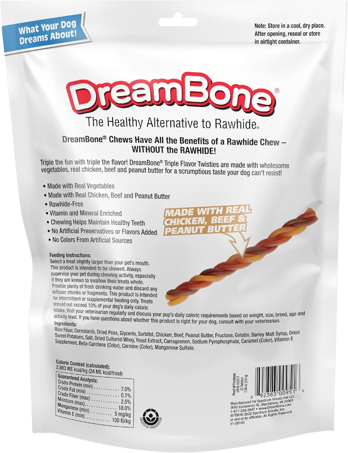 DreamBone Peanut Butter Twisties Rawhide-Free Dog Treats, 25 Count