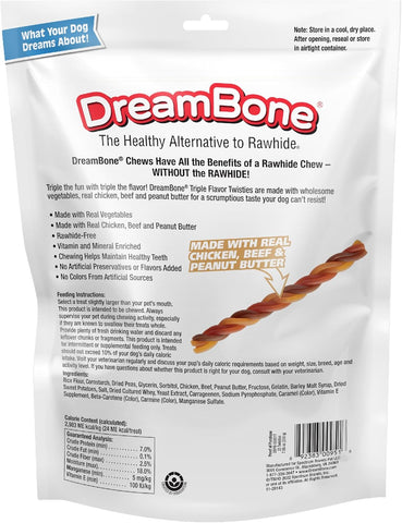 DreamBone Peanut Butter Twisties Rawhide-Free Dog Treats, 25 Count