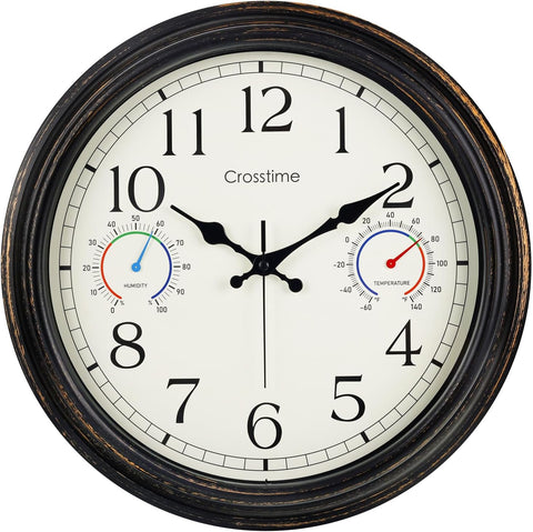 16" Indoor Outdoor Retro Wall Clock Battery Operated Silent, Bronze