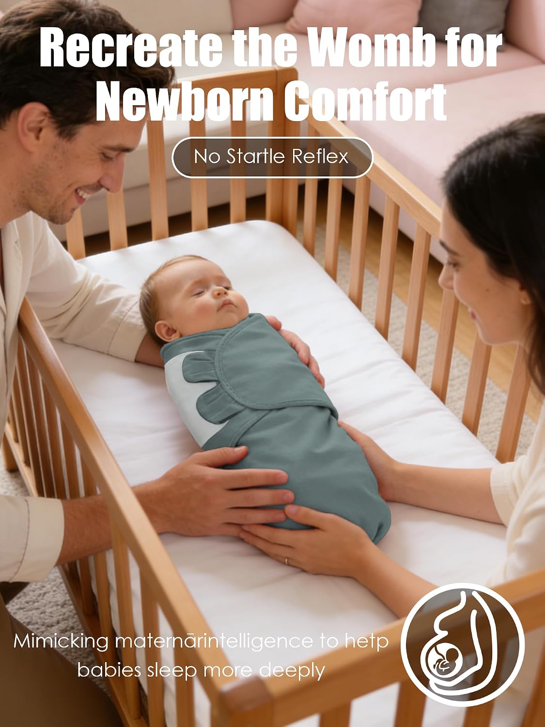 Newborn Swaddle Blanket Wrap 0-6 Months (3-Pack) - Adjustable Infant Sleep Sack, 100% Cotton Anti-Startle Soothing Sack, Soft Breathable Nursery Bedding - Midnight Navy + Slate Blue + Aegean Mist