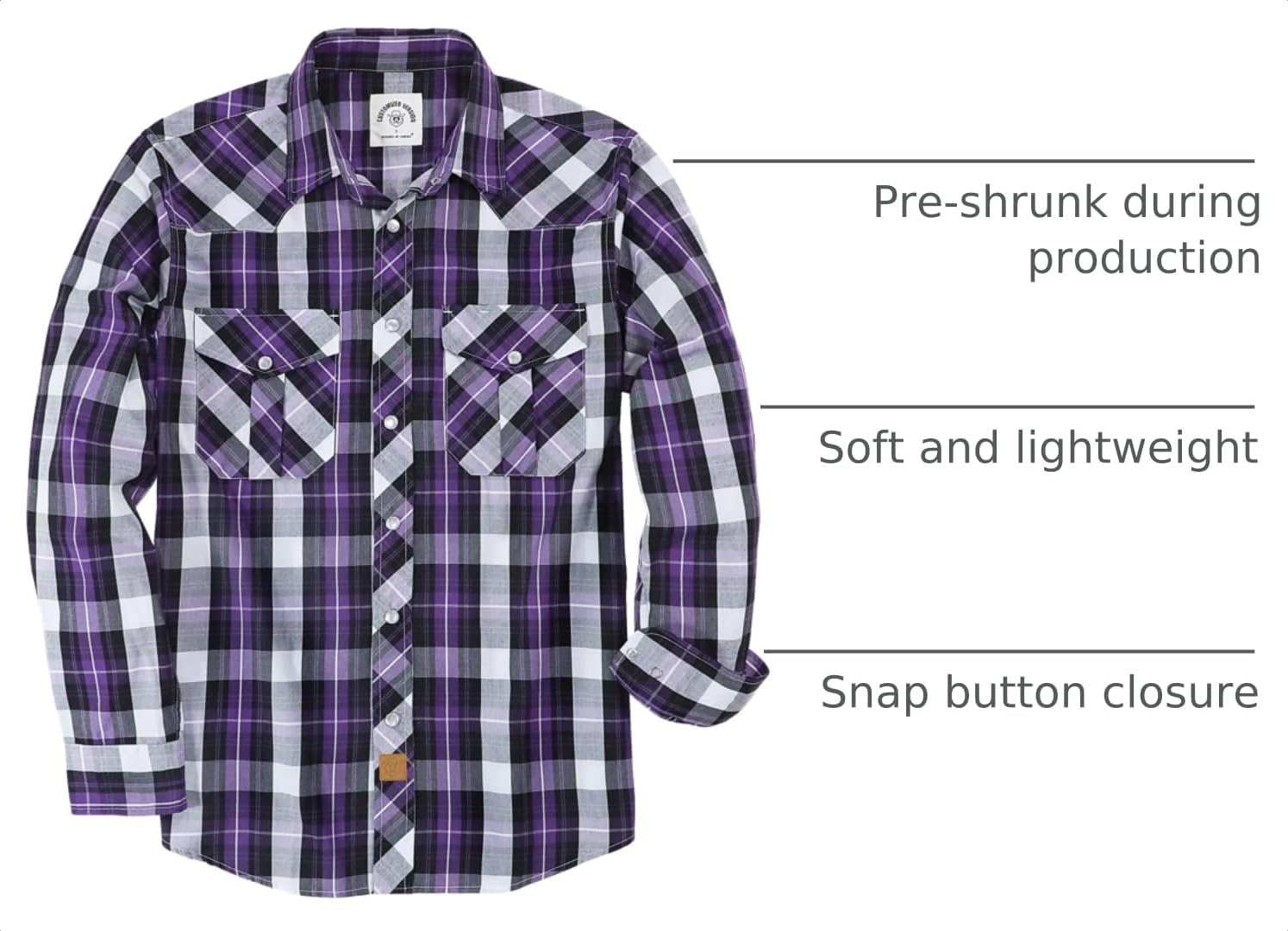Dubinik® Pearl Snap Shirts for Men Long Sleeve Western Shirt for Men's Vintage Casual Plaid Cowboy Country Button