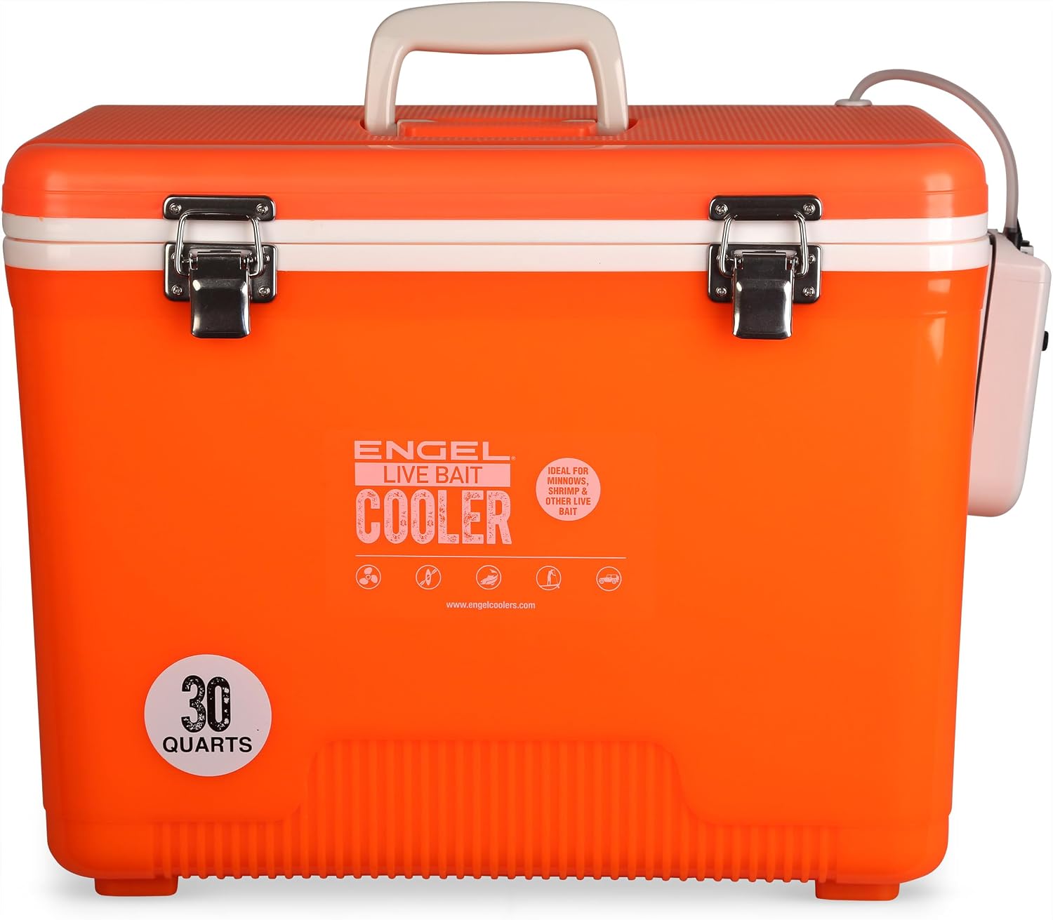 Engel Live Bait Cooler Box with 2nd Gen 2-Speed Aerator Pump - Portable Fishing Station & Minnow Bucket for Shrimp & Other Live Fish with Aerator - ENGLBC-N