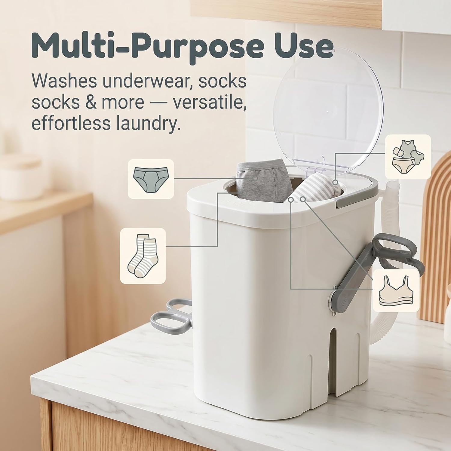 Manual Clothes Washer, Non electric Portable Rotary Washing Machine, Compact Hand Crank Rotary Washer for Dormitory Small Apartment
