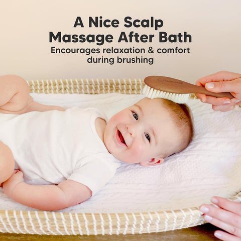 Wooden Baby Hair Brush for Toddler, Infant Cradle Cap(Dark Walnut, Regular)