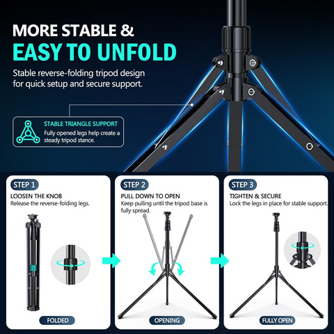 UBeesize 14'' LED Foldable Ring Light with 62'' Tripod Stand, Selfie Ring Light for Video Recording, Live Streaming, TikTok & YouTube, Compatible with iPhone & Android (Black)