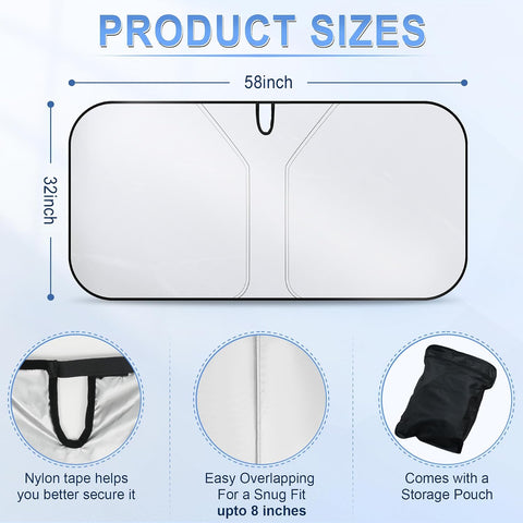 SINGARO 300T Universal Car Windshield Sun Shade, Foldable Reflective for Windshield & Window Shades with Overlapping Design, Car Interior Accessories (58" L x 32" W)