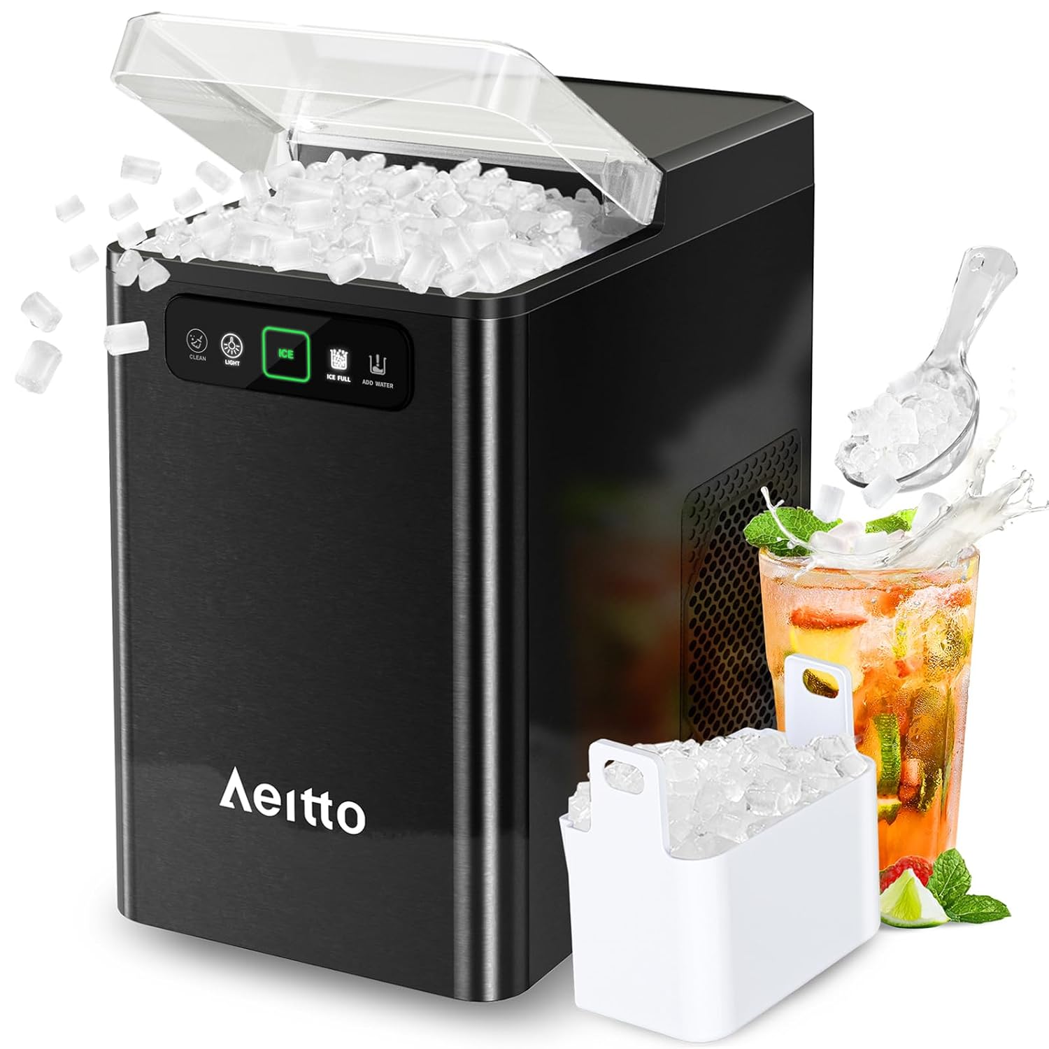 Aeitto Nugget Ice Maker Countertop 40lbs/Day Ice Machine Soft Chewable Ice