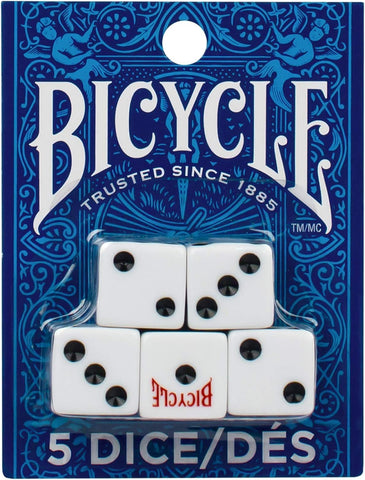 Bicycle 5 Dice Set Six Sided D6 Standard Game White Black 16 mm