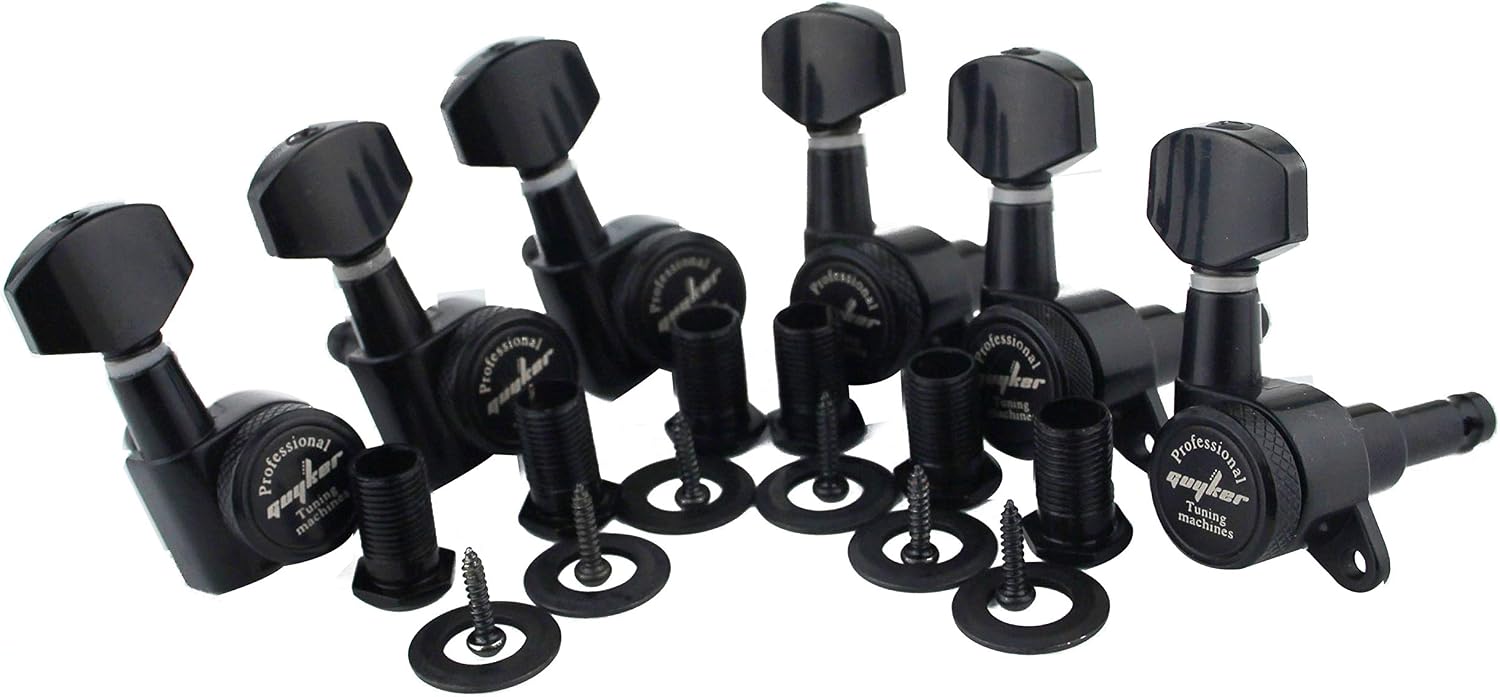 Guyker Guitar Locking Tuners (6 for Left) - 1:18 Lock String Tuning Key Pegs Machine Head Replacement for ST TL SG LP Style Electric, Folk or Acoustic Guitars - Gold+Black