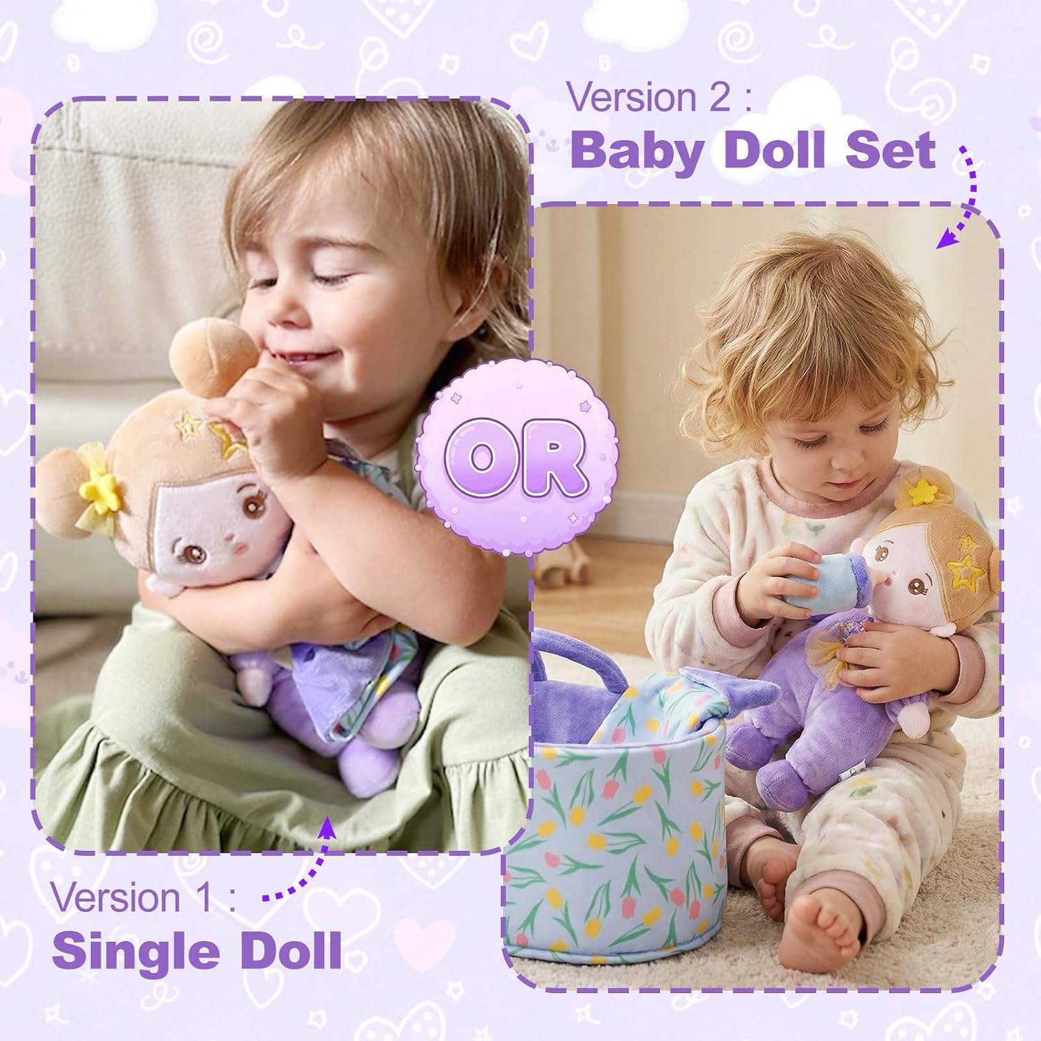 OUOZZZ Soft Plush Baby Doll 10" Daisy Purple Snuggle Buddy