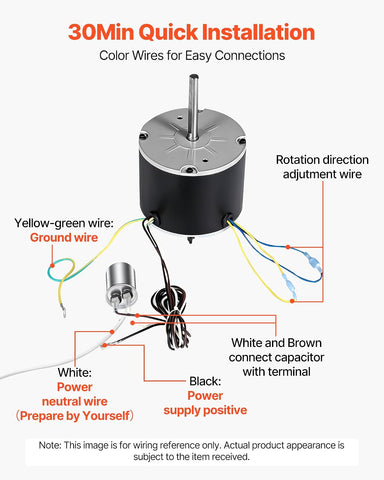 VEVOR Condenser Fan Motor with Capacitor, 1/4HP 825RPM 208-230V, Compatible with GE Genteq 5KCP39LFBE31S 5KCP39LFY534AS, Lennox 12Y65 (92W75), Carrier HC39GE242 HB39GQ232, Amana Janitrol 0131M00014PS