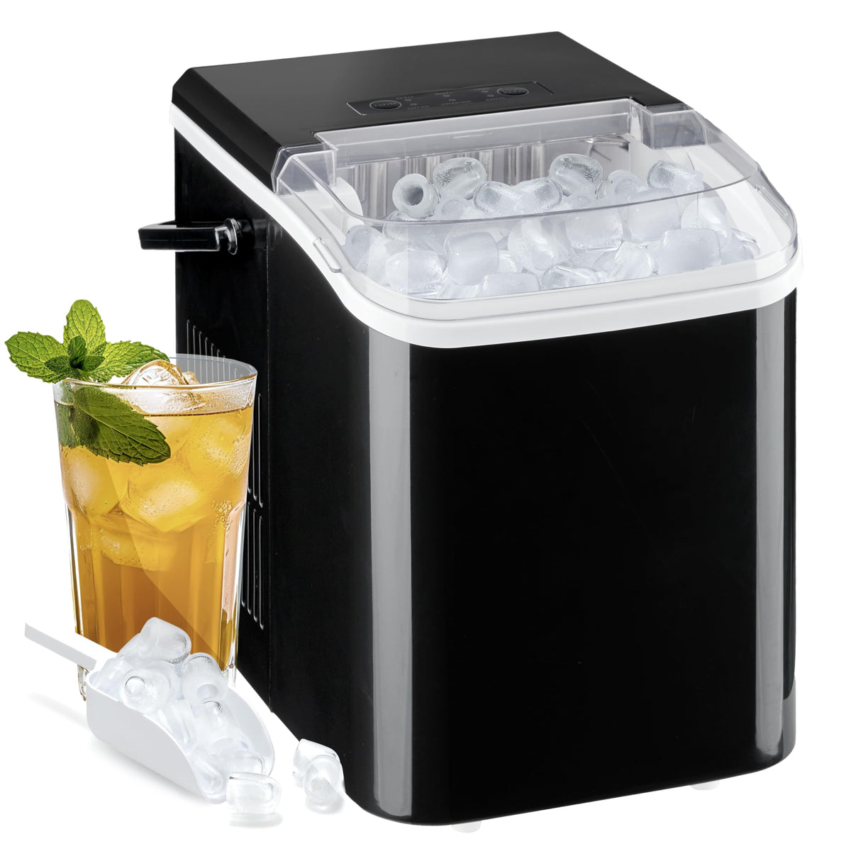 HealSmart Countertop Ice Maker Machine, Fast Making 9 Ice Cubes in 6 Minutes, Self-Cleaning with Scoop, Basket & Handle, 26.5lbs/24Hrs, 2 Sizes Bullet Ice, Portable for Office, Party, Kitchen, Black