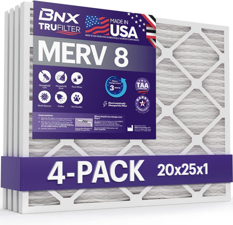 BNX TruFilter 10x24x1 Air Filter MERV 8 (4-Pack) - MADE IN USA – Dust & Pet Defense Electrostatic Pleated Air Conditioner HVAC AC Furnace Filters for Dust, Pet, Mold, Pollen MPR 600 – 700 & FPR 5