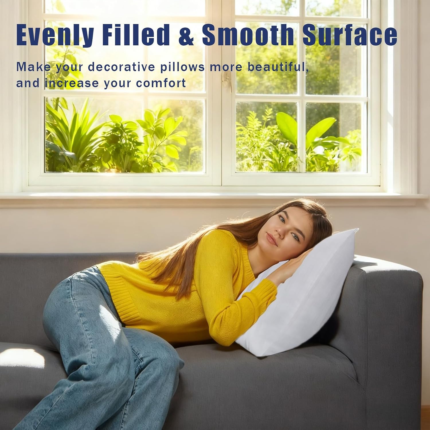 OKBA Set of 2 Throw Pillow Inserts, Hypoallergenic Soft & Firm Cushions with 100% Cotton Cover,Pillows Filler for Side Sleepers, Sofa, Bed and Home Decor (26x26 Inch (Pack of 2)-1CM Stripe)