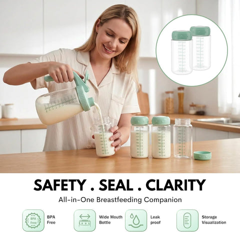 6PCS Breastmilk Storage Bottle, BPA Free Wide-Neck Spectra Bottles for Pumping, Storage Collection Baby Bottles for Fridge & Momcozy Breast Milk Cooler, Breastfeeding Bottle, 10 oz