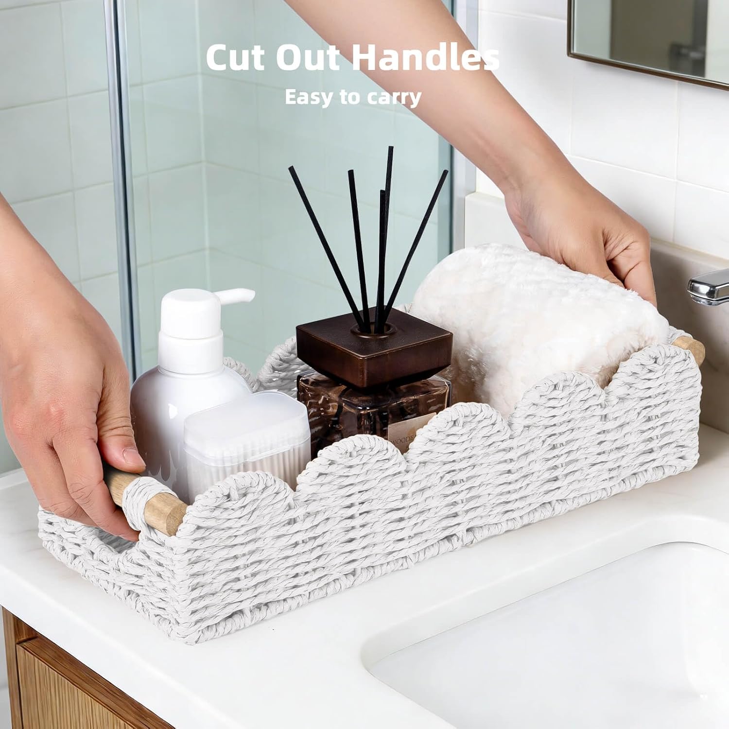 CubesLand Bathroom Basket Organizer, Toilet Tank Basket W/Cut Out Handle