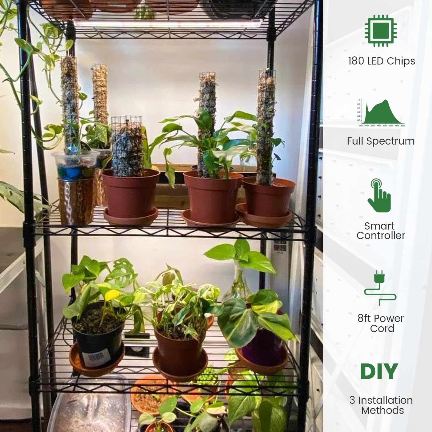 Kullsinss 16in Grow Lights for Indoor Plants, 3-Bar 180 LEDs Full Spectrum