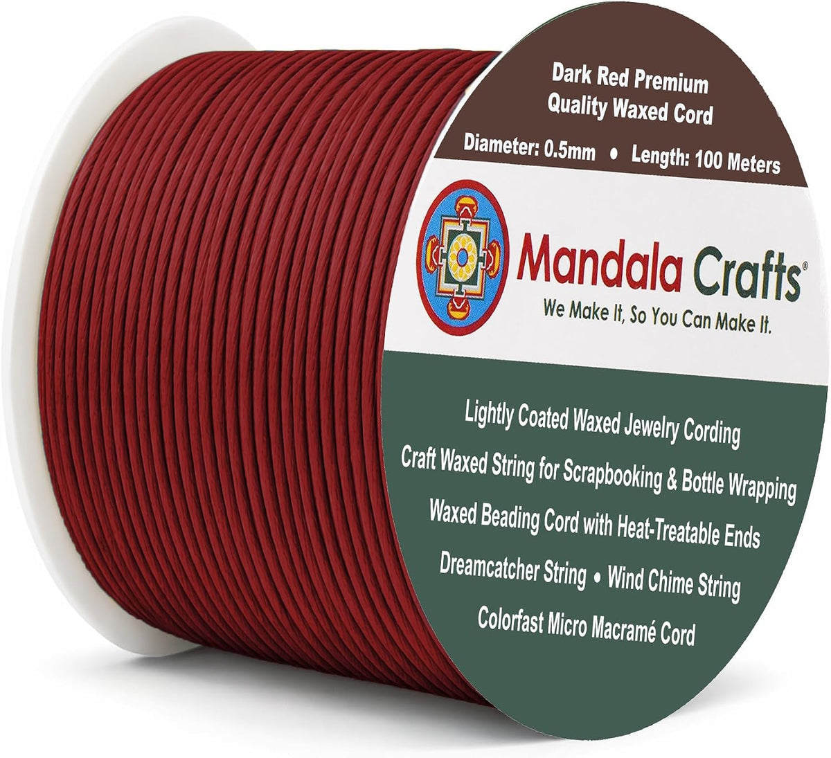 Mandala Crafts 0.5mm Dark Red Cotton Waxed Cord for Jewelry Making, 109 Yards – Waxed Cotton String for Decorative Knotting and Accessory Assembly