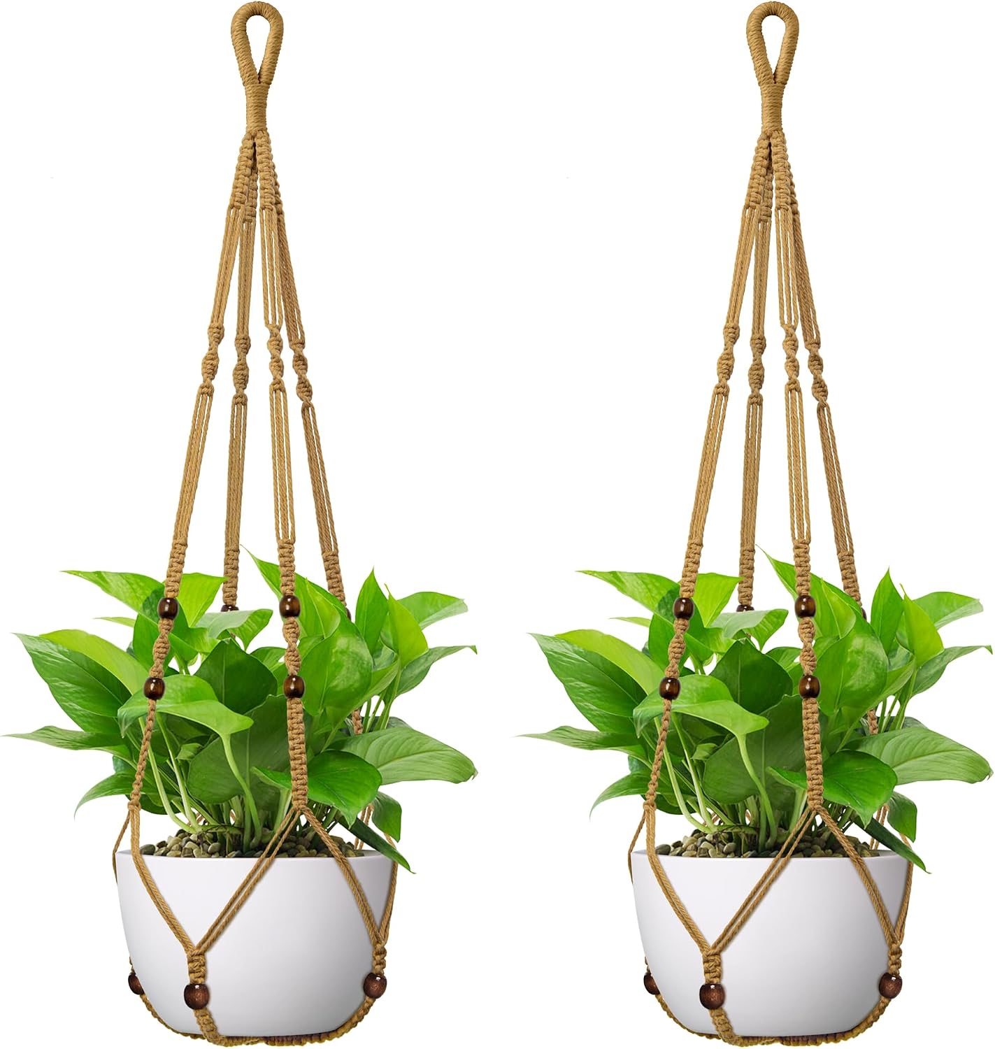 USLAI Macrame Plant Hanger, Fits 4 to 15 Inch Pots, 35 Inch, Brown, 2 Pack