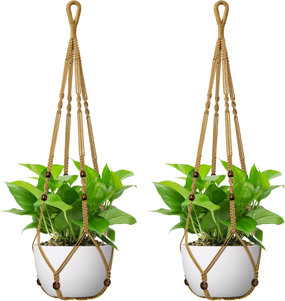 USLAI Macrame Plant Hanger, Fits 4 to 15 Inch Pots, 35 Inch, Brown, 2 Pack