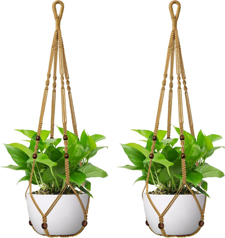 USLAI Macrame Plant Hanger, Fits 4 to 15 Inch Pots, 35 Inch, Brown, 2 Pack