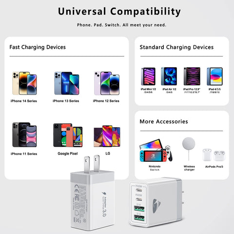 USB C Wall Charger Block 3-Pack, Aiminu 40W 4-Port PD Power Delivery Fast Type C Charging Block Plug Adapter for iPhone 15 14 13 12 11 Pro Max, XS/XR/X, iPad, Android Phones Charger Cube