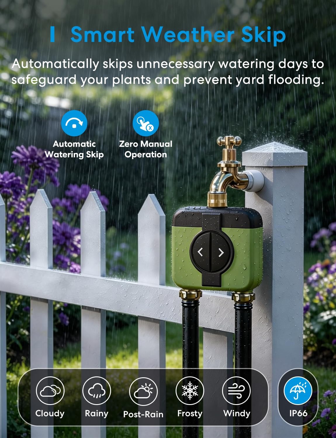 meross WiFi Water Timer for Garden Hose, Rain Skip, Remote Control, IP65