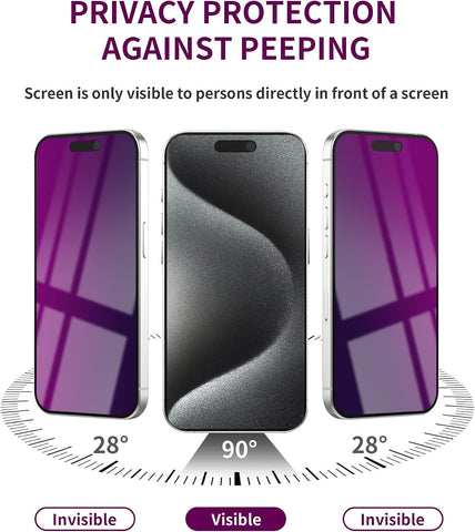 2 Pack Privacy Screen Protector for iPhone 15 Pro Max Tempered Glass 6.7'' Anti-Spy Eye Protection Anti-Scratch Full Coverage