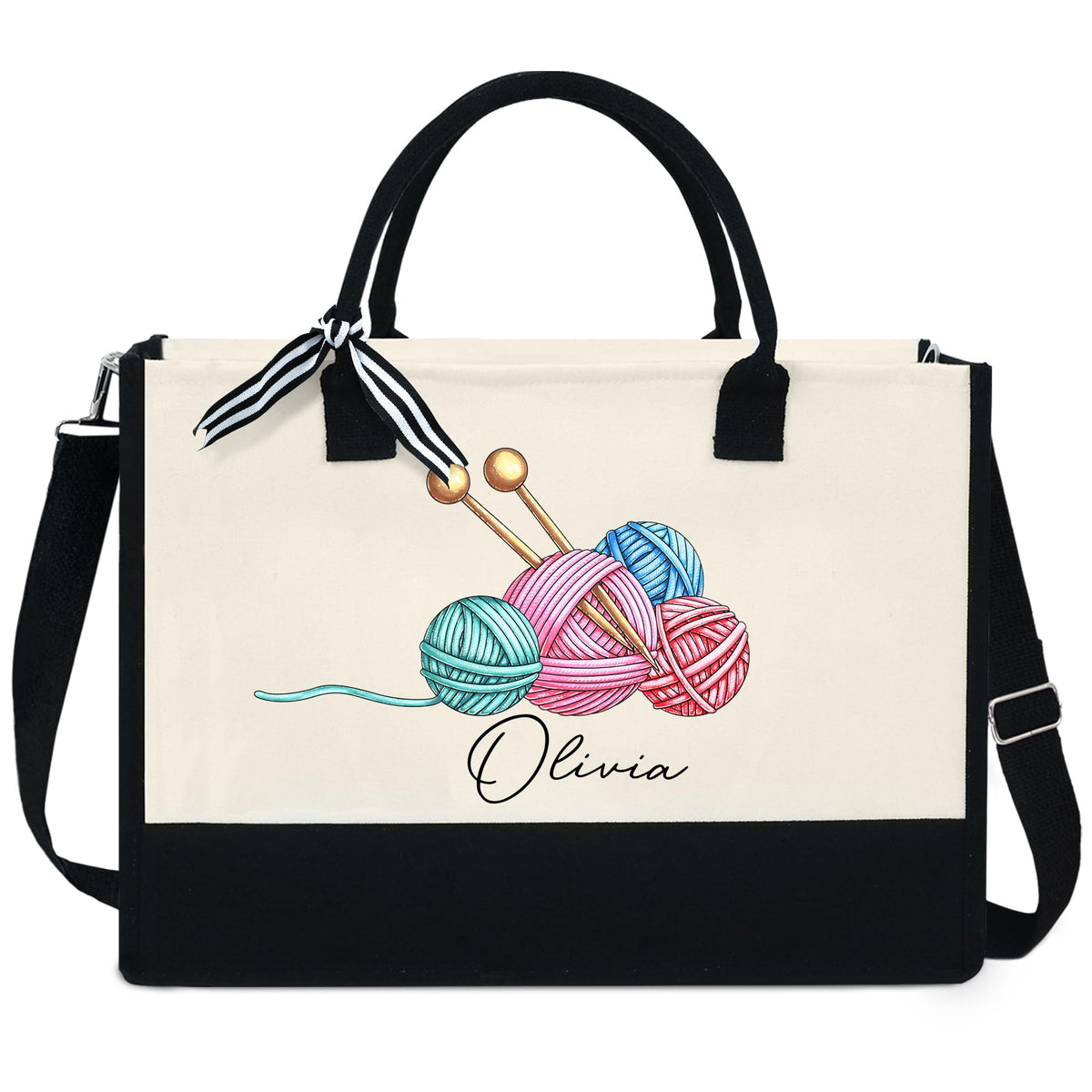 OASSIE Personalized Crochet Gift for Women - Christmas, Birthday Present for Crocheters, Knitting Gift for Knitters - 13 oz Canvas Tote Bag With Zipper