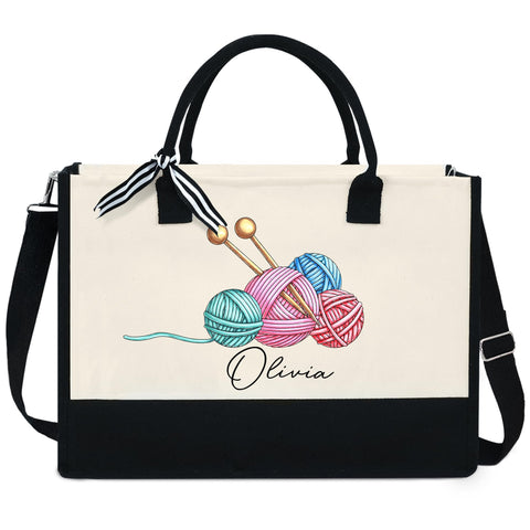 OASSIE Personalized Crochet Gift for Women - Christmas, Birthday Present for Crocheters, Knitting Gift for Knitters - 13 oz Canvas Tote Bag With Zipper