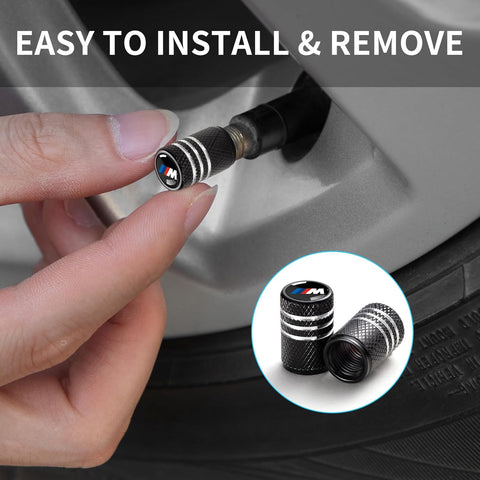 Tire Valve Stem Caps for BMW M 3 5 7 X1 X3 M3 M5 X1 X5 X6 Series Metal Car Wheel Air caps Auto Valve Stem Caps Accessories 4 Pcs Black