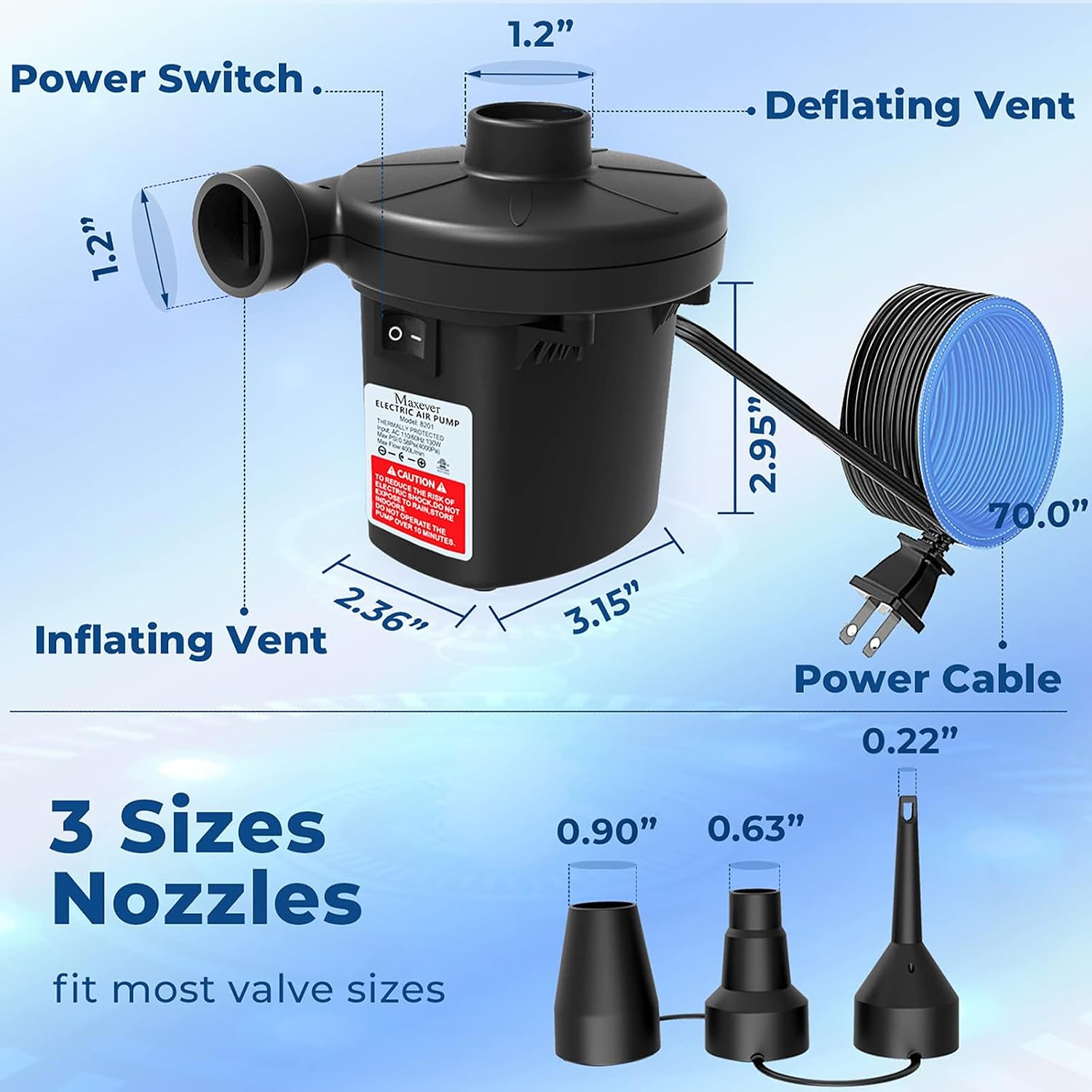 Quick-Fill Electric Air Pump with 3 Nozzles